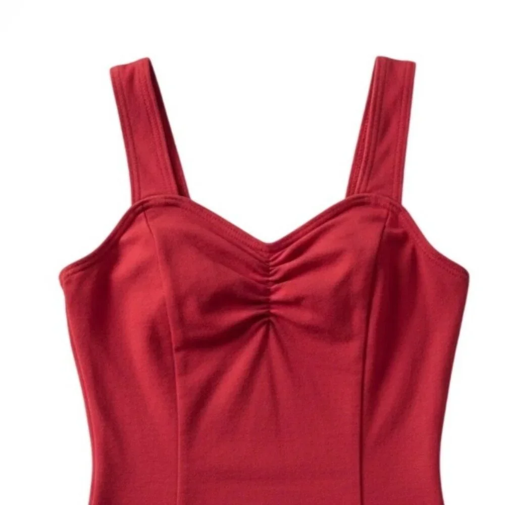 Capezio Childs I 6X-7 Tank Leotard Red Garnet Scoop Neck Dance Lined Cotton Blen